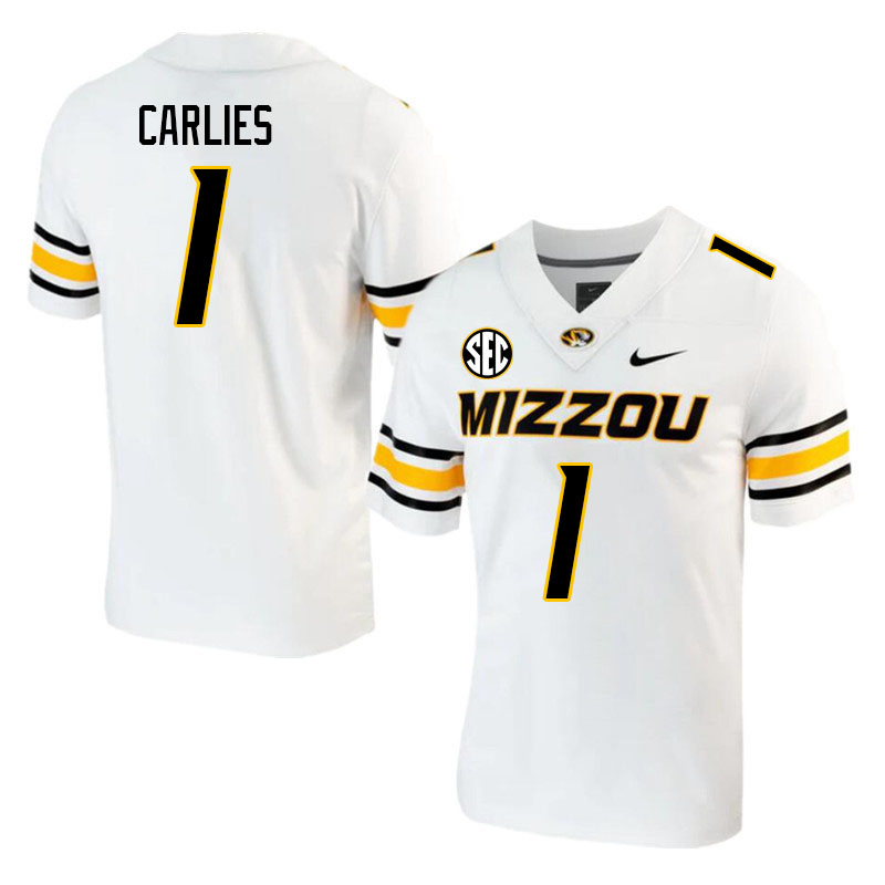 Men #1 Jaylon Carlies Missouri Tigers College 2023 Football Stitched Jerseys Sale-White - Click Image to Close